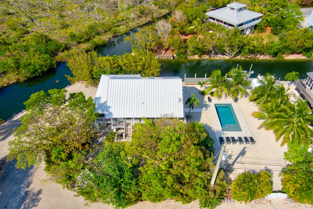 Aerial view of estate and canal