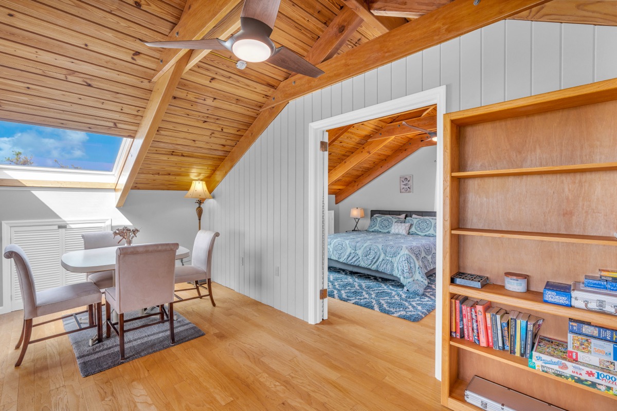 Loft with bookshelf